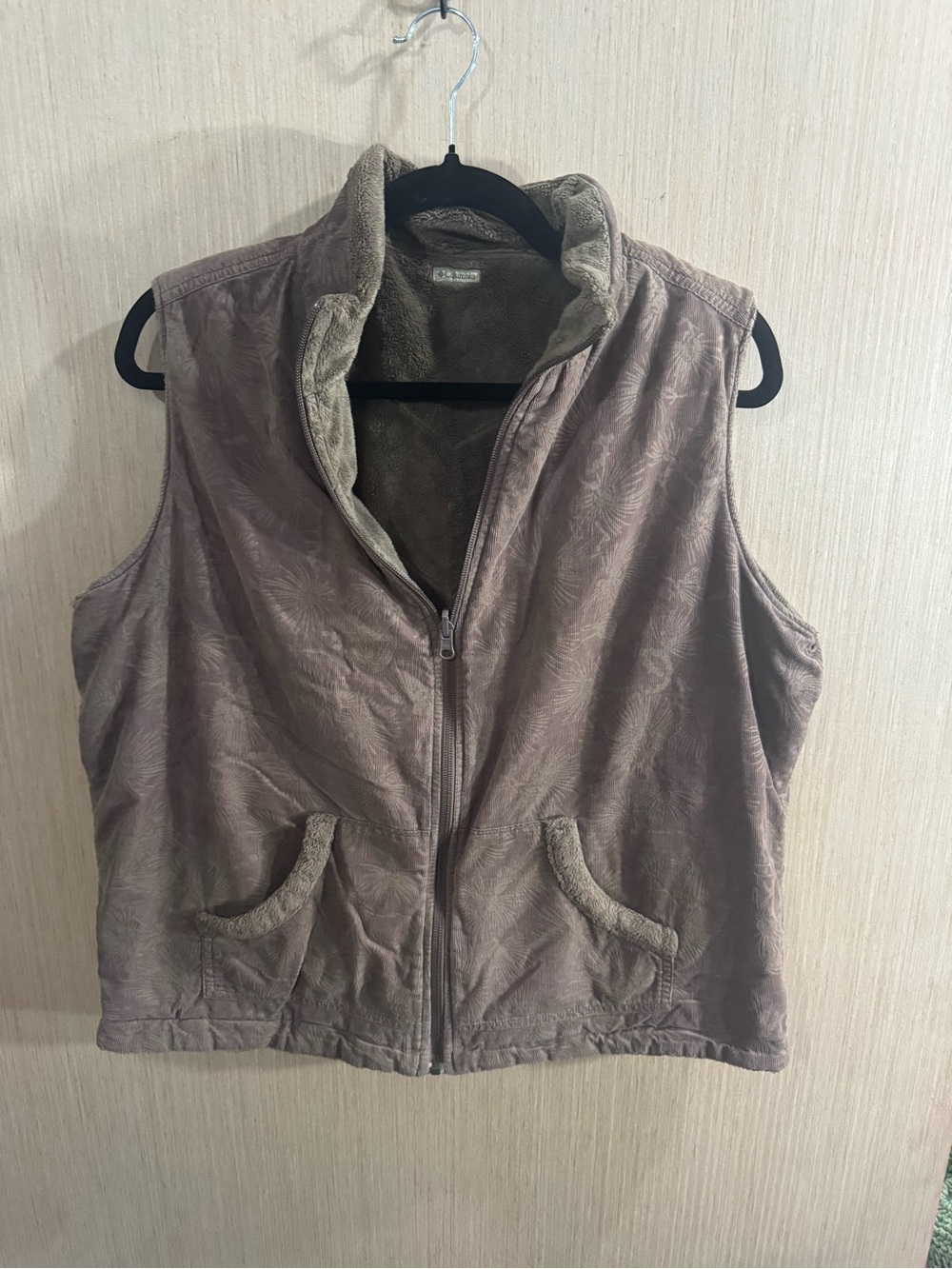Womens Columbia Reversible Taupe Brown Fleece-Lined Zip Vest Size XL